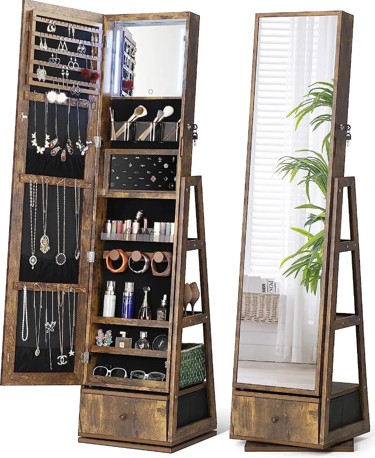 Armoire à bijoux rotative éclairée à 360